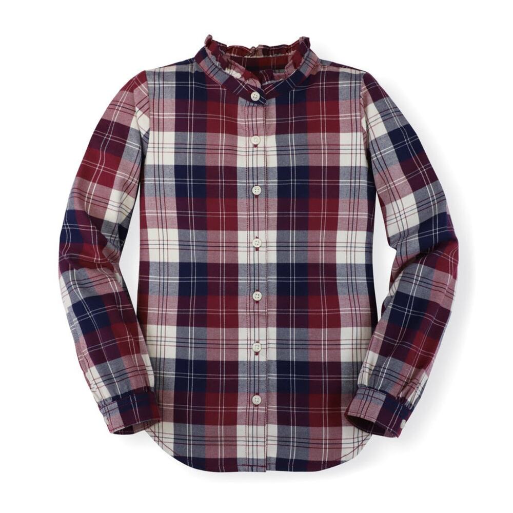 Hope & Henry Organic Cotton Plaid Ruffle Collar Shirt Size 2T